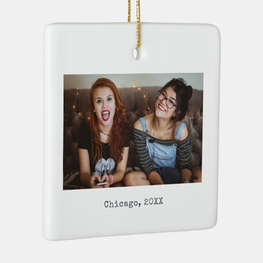 Ornement En Céramique Simple White Minimalist Photo Keepsake Christmas (Droite)