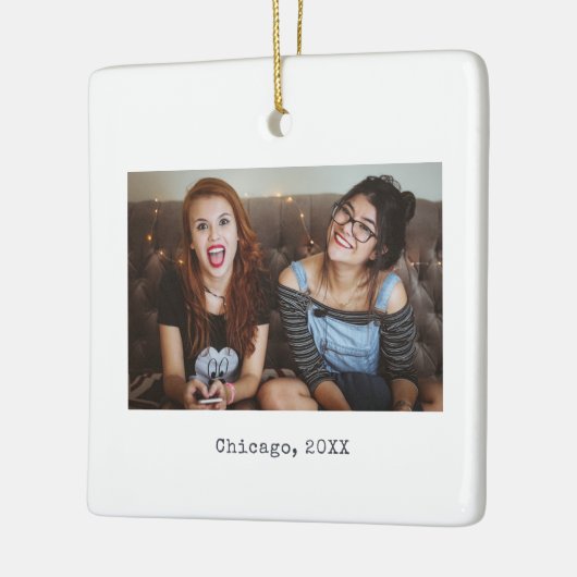 Ornement En Céramique Simple White Minimalist Photo Keepsake Christmas (Gauche)