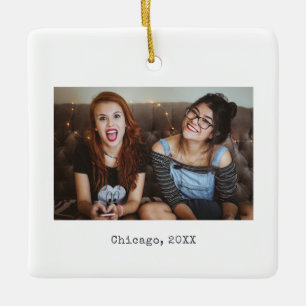 Ornement En Céramique Simple White Minimalist Photo Keepsake Christmas