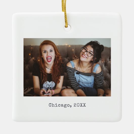 Ornement En Céramique Simple White Minimalist Photo Keepsake Christmas (Devant)