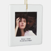 Ornement En Céramique Simple White Squared Love Engagé Photo Mariage (Droite)