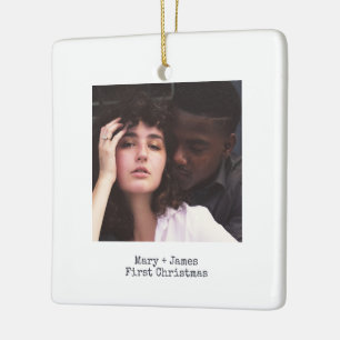 Ornement En Céramique Simple White Squared Love Engagé Photo Mariage