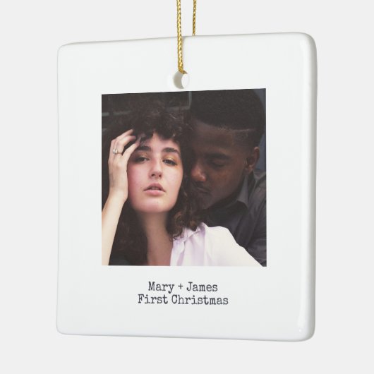 Ornement En Céramique Simple White Squared Love Engagé Photo Mariage (Gauche)