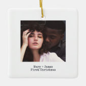 Ornement En Céramique Simple White Squared Love Engagé Photo Mariage (Devant)