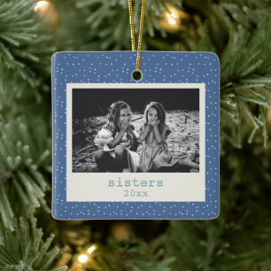 Ornement En Céramique Sisters Simple Modern Blue Dots Customized Photo