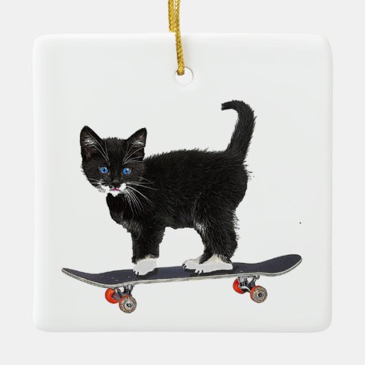 Ornement En Céramique Skateboard Cat (Devant)