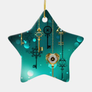 Ornement En Céramique Skeleton Keys on Green Background