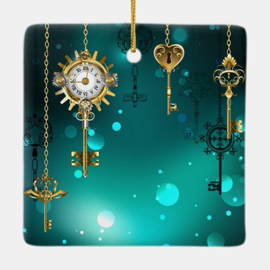 Ornement En Céramique Skeleton Keys on Green Background (Dos)