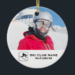 Ornement En Céramique Ski Club Ski Team Skier Photo personnalisée Collag<br><div class="desc">Ce design de ski comprend vos photos de ski téléchargées, un logo graphique de skieur (remplacer par votre propre logo) et un espace pour deux lignes de texte personnalisé. Personnalisez-vous avec votre nom de club de ski/d'équipe ou le nom de skieur individuel. Cela fait un cadeau parfait de fin de...</div>