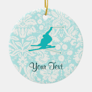 Ornement En Céramique Ski turquoise de neige