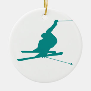 Ornement En Céramique Ski turquoise de neige verte