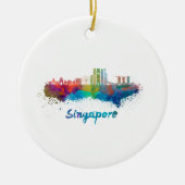 Ornement En Céramique Skyline Singapour V2 en aquarelle (Devant)