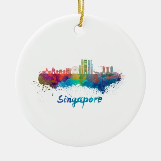 Ornement En Céramique Skyline Singapour V2 en aquarelle (Devant)