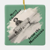 Ornement En Céramique Slanted Photo with Swiped Opening Christmas Text (Devant)