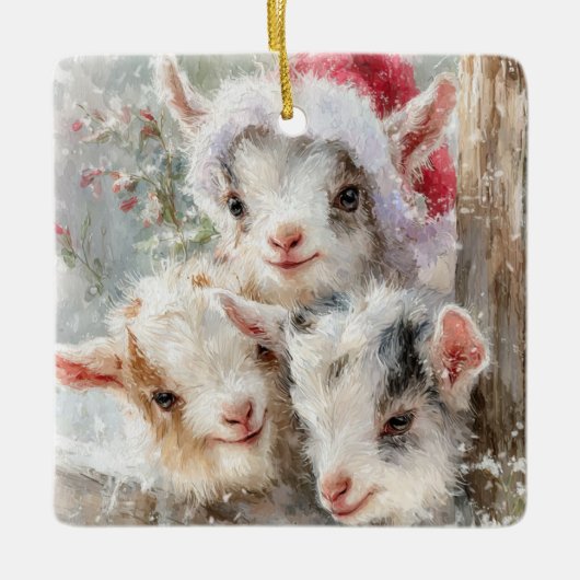 Ornement En Céramique Snow Babies Christmas Goats 7 - YOUR PHOTO (Devant)