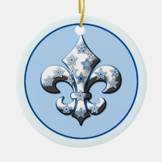 Ornement En Céramique Snowflake Fleur de Lis Ornament bleu et blanc (Devant)