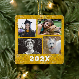 Ornement En Céramique Snowflakes Gold Jaune Famille Photo Collage