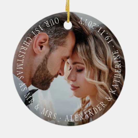 Ornement En Céramique Snowflakes Monogramme Marié 1er Noël 8 Photo (Dos)