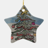 Ornement en céramique Snowman & Christmas Tree (Devant)