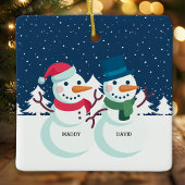 Ornement En Céramique Snowman Couple mignon Noël personnalisé