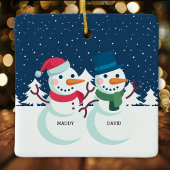 Ornement En Céramique Snowman Couple mignon Noël personnalisé