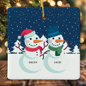 Ornement En Céramique Snowman Couple mignon Noël personnalisé