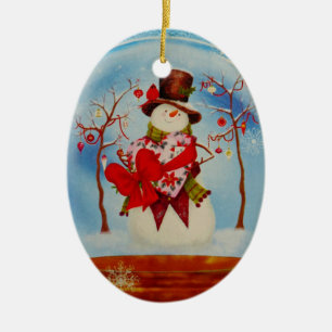 Ornement En Céramique Snowman dans le monde des neiges