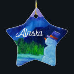 Ornement En Céramique Snowman Dreams Céramique STAR Ornement avec ALASKA<br><div class="desc">Célébration des neigeurs de l'Alaska</div>