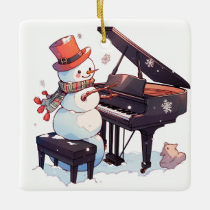 Ornement En Céramique Snowman Jouer au piano