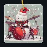 Ornement En Céramique Snowman Jouer aux tambours<br><div class="desc">Snowman Jouer aux tambours</div>