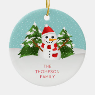 Ornement En Céramique Snowman mignon Avec Nom Personnalisé Noël