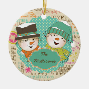 Ornement En Céramique Snowmen et la typographie gardienne de l'ornement
