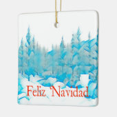 Ornement En Céramique Snowy Blue Trees - Feliz Navidad (Gauche)
