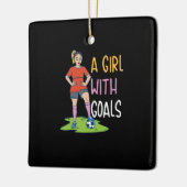 Ornement En Céramique Soccer - Une Fille Avec Des Buts (Gauche)