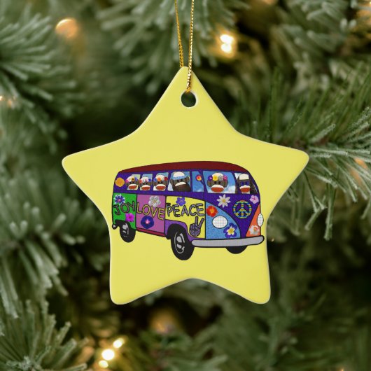 Ornement En Céramique Sock Monkey Peace Bus Ornament (Arbre)