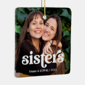 Ornement En Céramique Soeurs | Boho Texte superposé avec deux photos (Droite)