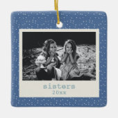 Ornement En Céramique Soeurs Simple moderne Points Bleus Customisés Phot (Devant)
