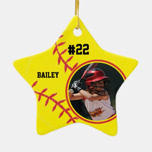 Ornement En Céramique Softball Nom Jersey Numéro photo (Dos)