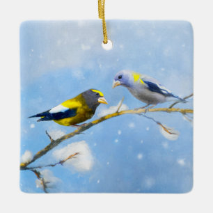 Ornement En Céramique Soirée Grosbeak Peinture - Cute Original Chien Art