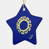 Ornement En Céramique Soleil moderne et élégant sur bleu royal (Gauche)