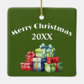 Ornement En Céramique Souris de Noël avec cadeau (Dos)