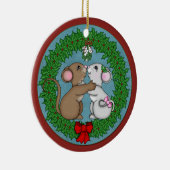 Ornement En Céramique Souris de Noël sous le gui (Droite)