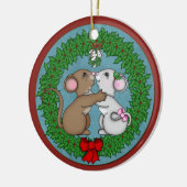 Ornement En Céramique Souris de Noël sous le gui (Gauche)