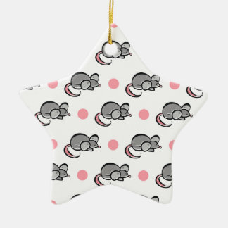 Ornement En Céramique Souris mignonne, souris, Pois rose et blanc