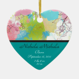 Ornement En Céramique Souvenir floral de faire-part de naissance de