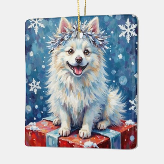 Ornement En Céramique Sparkling American Eskimo Dog Festive Gift Cushion (Gauche)