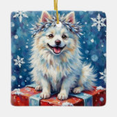 Ornement En Céramique Sparkling American Eskimo Dog Festive Gift Cushion (Devant)