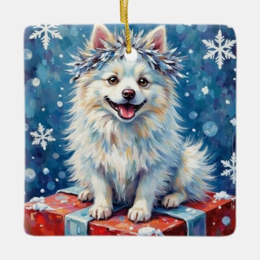 Ornement En Céramique Sparkling American Eskimo Dog Festive Gift Cushion (Devant)