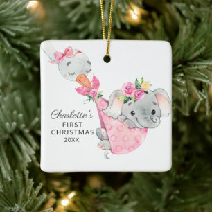 Ornement En Céramique Spécial Livraison Premier Noël de Bébé Éléphant