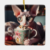 Ornement En Céramique Sphynx Chocolat Chaud Chat Noël (Devant)